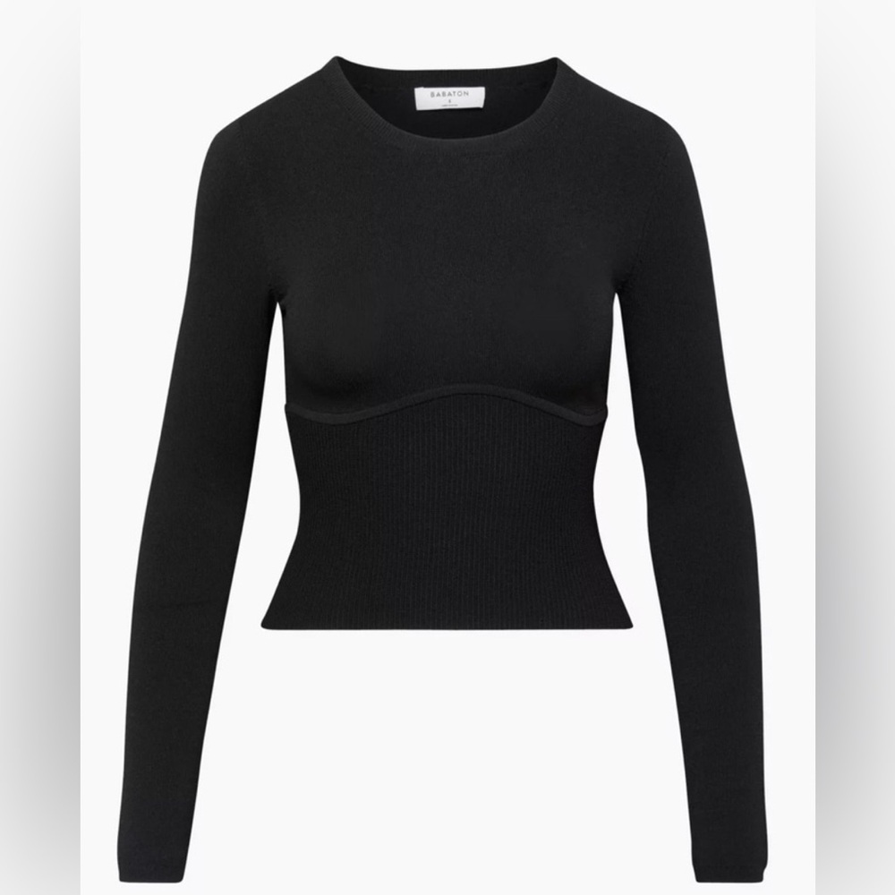 Aritzia Babaton Black Long Sleeve Sculpt Knit Top